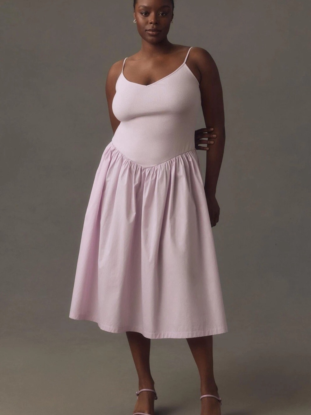 Maeve Anthropologie sleeveless lilac drop-waist midi dress size 3X NWT